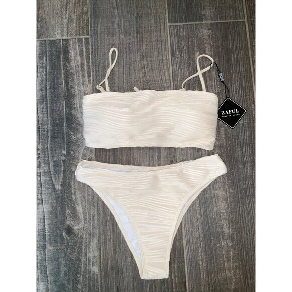 Zaful Forever Young Women's ivory  Ribbed Bikini Set - Picture 2 of 6
